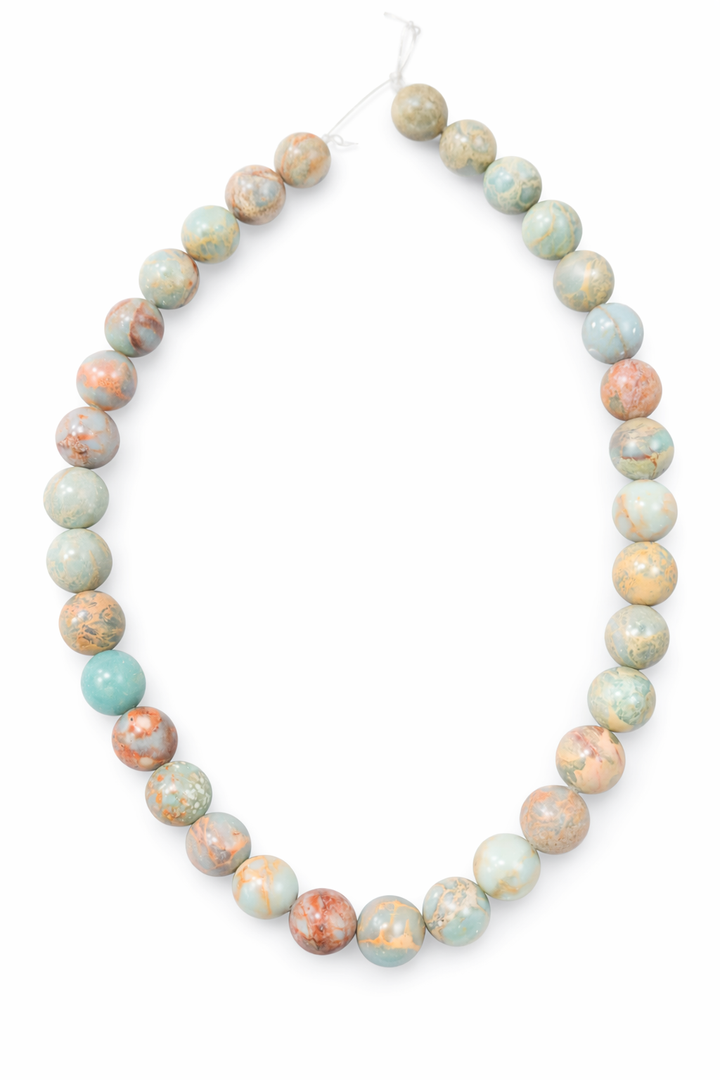 Natural African Opal Jasper Bead Strand – 34 Round 12MM Gemstone Beads – Blue Opal Jasper Jewelry Making Strand