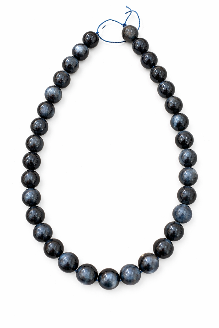 12mm Blue Tiger Eye (Hawk’s Eye) Round Bead Strand – Natural Chatoyant Blue Tiger’s Eye Gemstone Beads