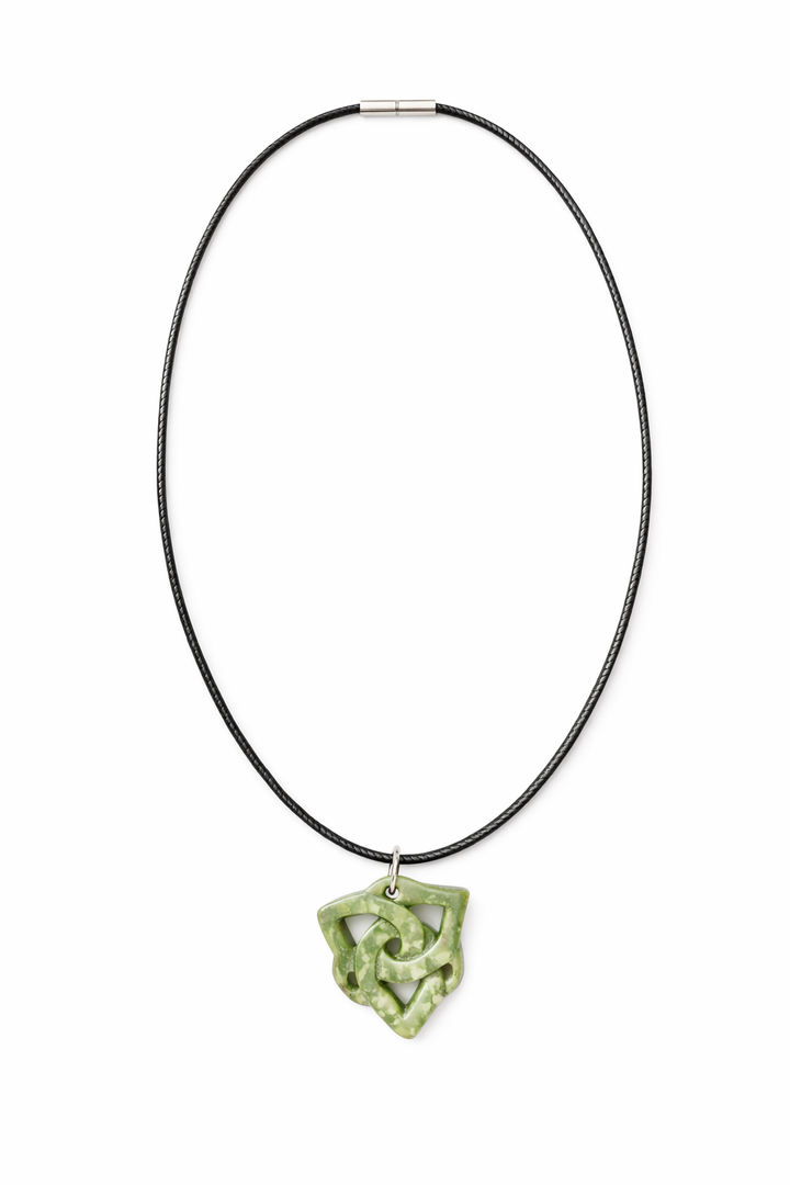 20.5" Black Leatherette Necklace with 1" Green Jade Celtic Knot Pendant – Adjustable Cord Jewelry