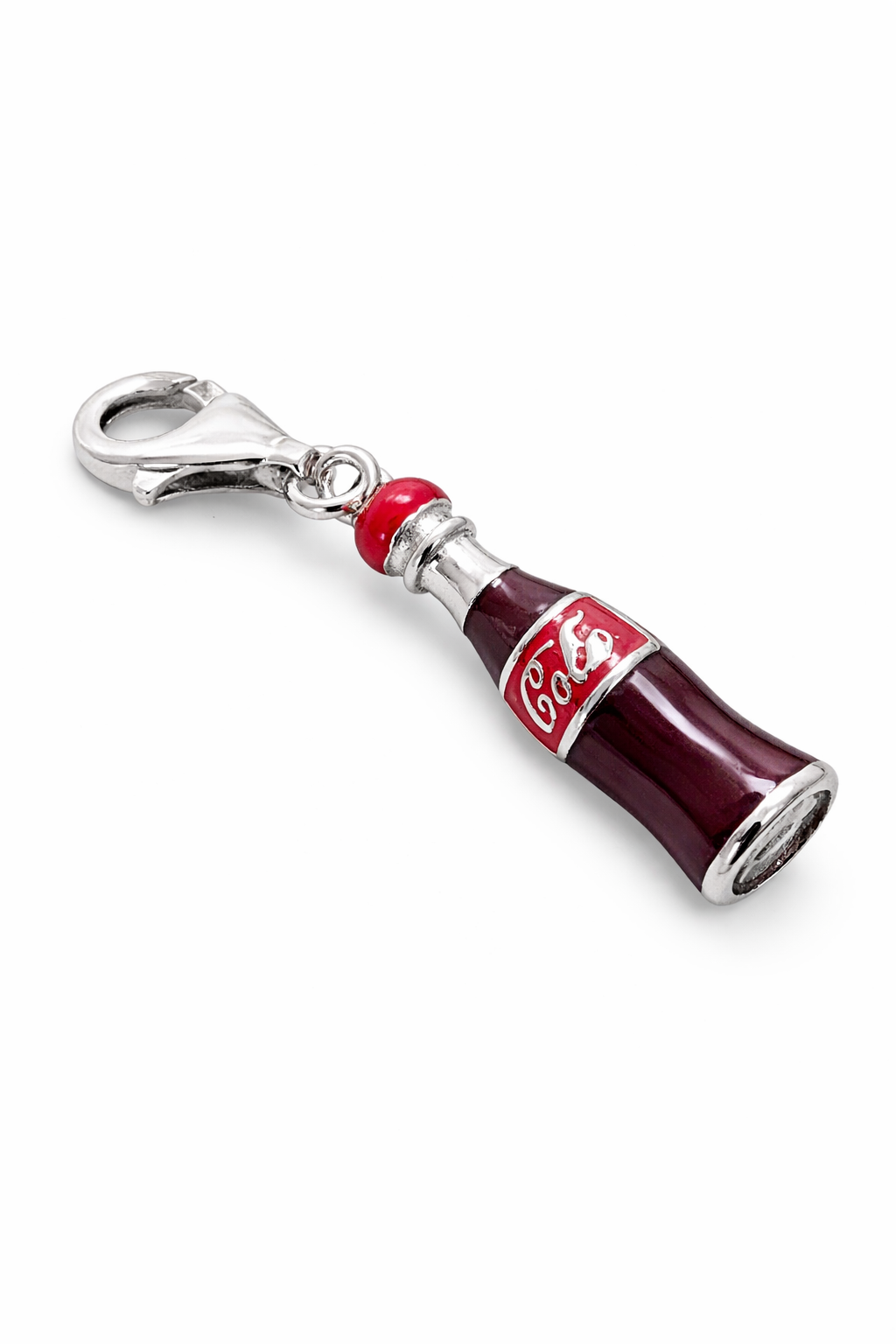 Sterling Silver Soda Bottle Charm Pendant – Red Enamel Cola Bottle Charm – 1.3 Inch Drop with Lobster Clasp – Novelty Beverage Jewelry