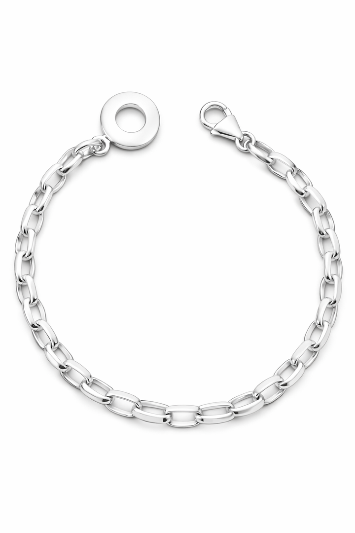 Solid Sterling Silver Bracelet – 7.5 Inch Oval Link Chain with Clasp