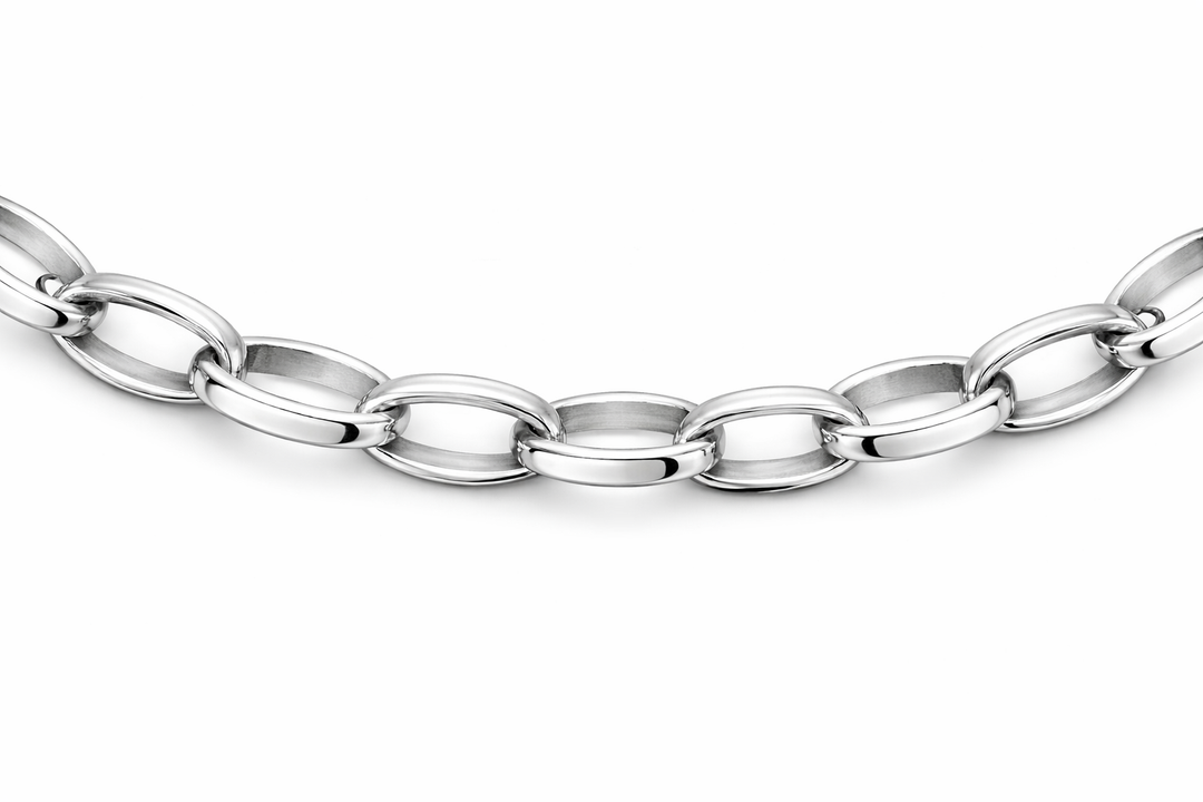Solid Sterling Silver Bracelet – 7.5 Inch Oval Link Chain with Clasp