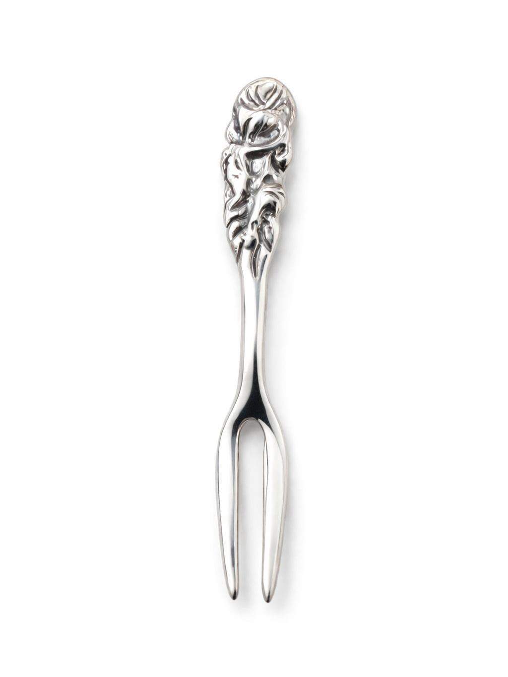 Sterling Silver Olive Fork – 2.05" Long Mini Serving Fork with Ornate Handle