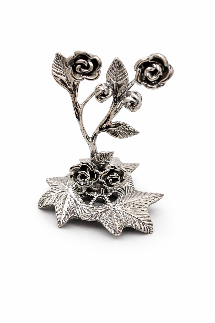 Sterling Silver Rose Place Card Holder – 1.6” Tall, 12.5g Vintage Floral Table Setting Clip, Elegant Wedding & Dinner Display