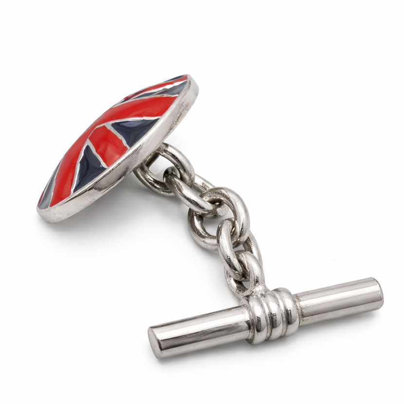 Union Jack Enamel Cufflinks – Sterling Silver Flag Cufflinks (0.8 Inch)