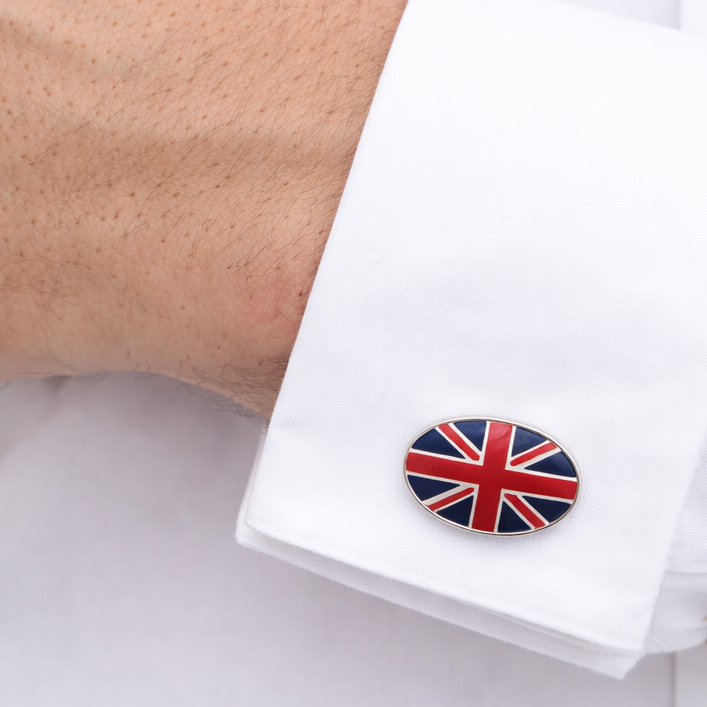 Union Jack Enamel Cufflinks – Sterling Silver Flag Cufflinks (0.8 Inch)