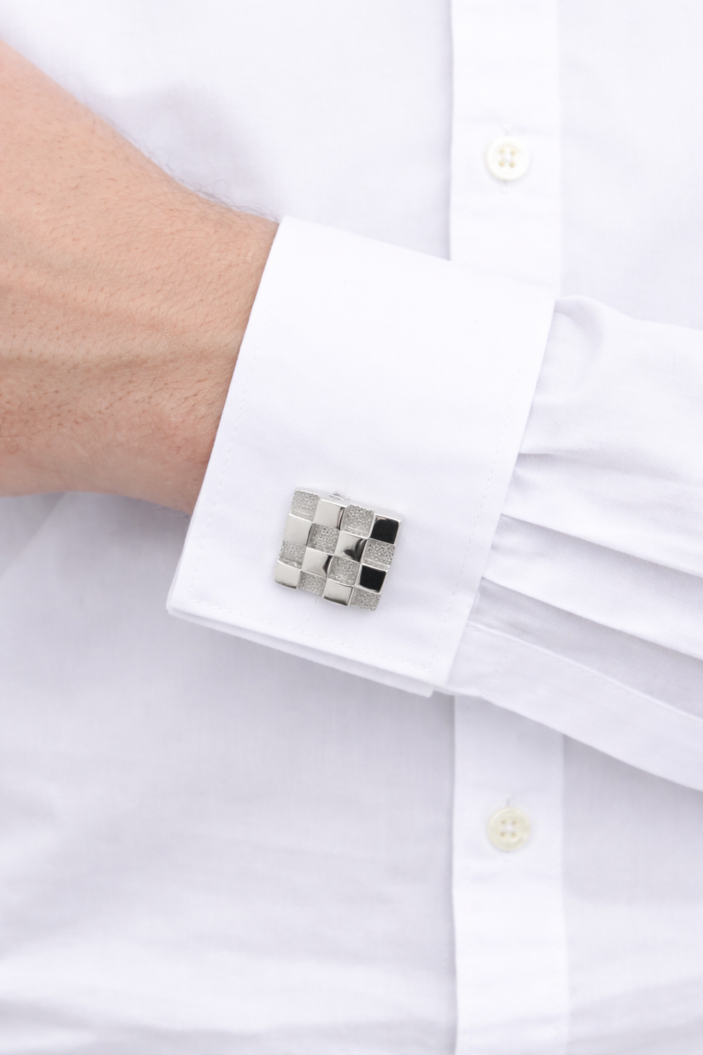 Sterling Silver Checkerboard Cufflinks – 0.5 Inch