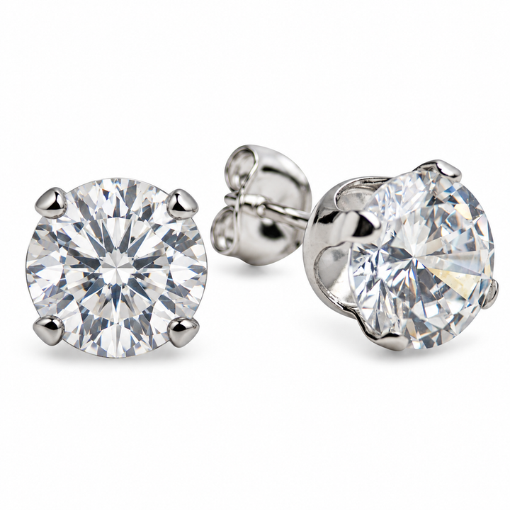 7mm Round Cubic Zirconia Four-Prong Sterling Silver Stud Earrings – Approximately 4.00 Carats Total Weight