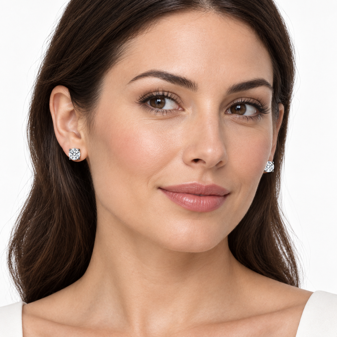 6mm Round Cubic Zirconia Four-Prong Sterling Silver Stud Earrings – Approximately 2.50 Carats Total Weight