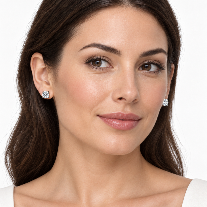 6mm Round Cubic Zirconia Four-Prong Sterling Silver Stud Earrings – Approximately 2.50 Carats Total Weight
