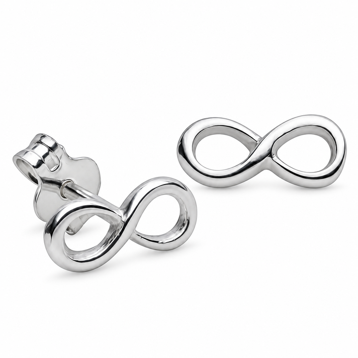 Petite Sterling Silver Infinity Symbol Stud Earrings with Push-Back Closures – 3.6mm x 8.5mm