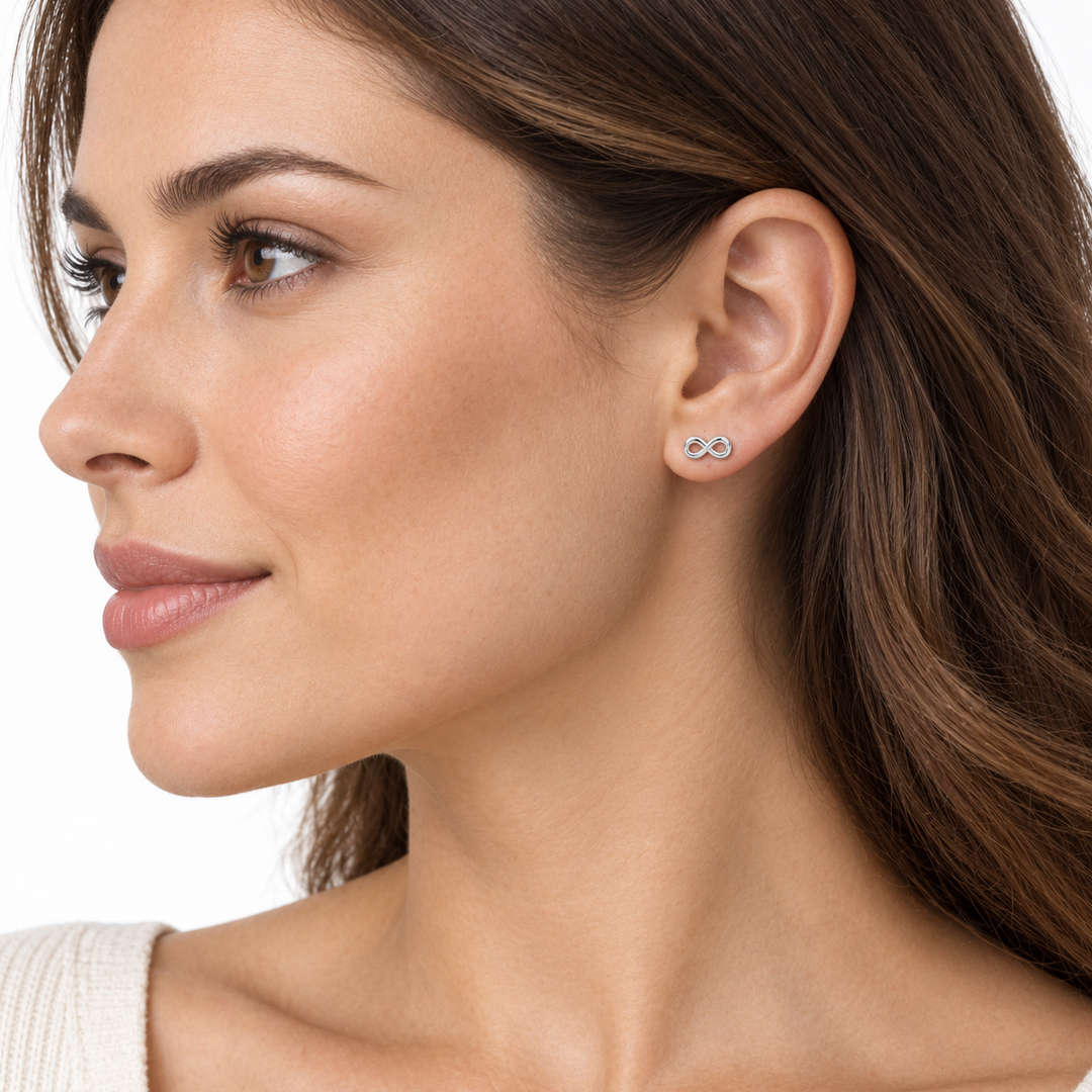 Petite Sterling Silver Infinity Symbol Stud Earrings with Push-Back Closures – 3.6mm x 8.5mm