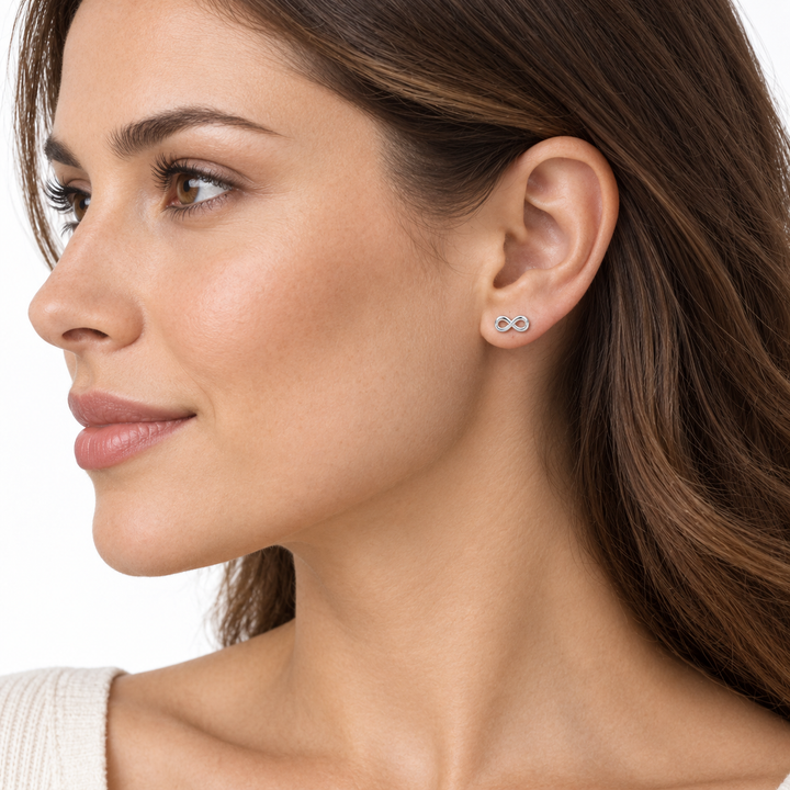 Petite Sterling Silver Infinity Symbol Stud Earrings with Push-Back Closures – 3.6mm x 8.5mm