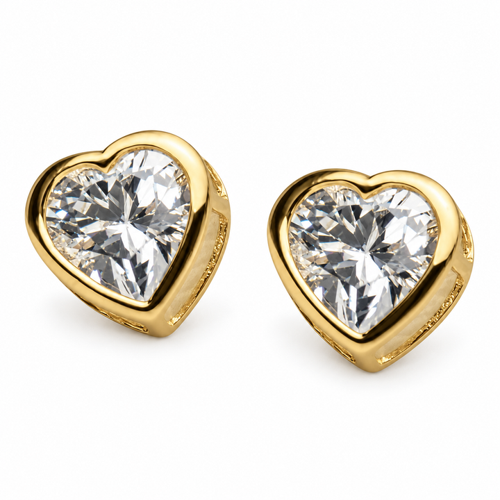 Solid 14K Yellow Gold Heart-Cut Cubic Zirconia Bezel-Set Stud Earrings – 0.50 Carat Total Weight