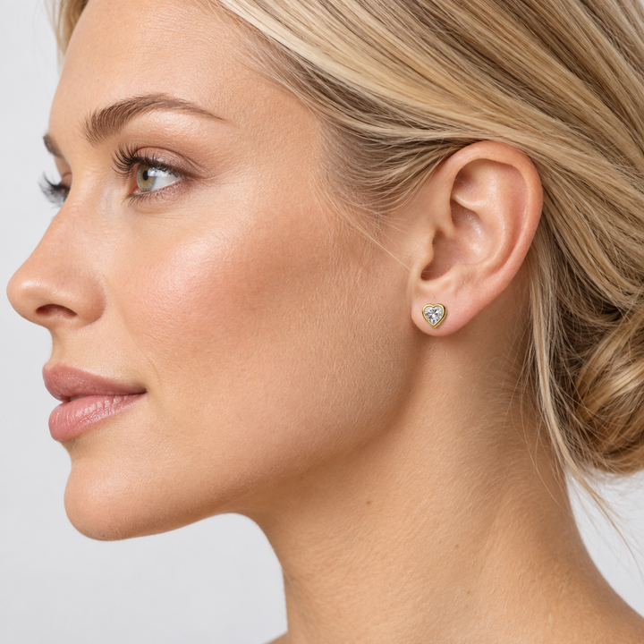 Solid 14K Yellow Gold Heart-Cut Cubic Zirconia Bezel-Set Stud Earrings – 0.50 Carat Total Weight