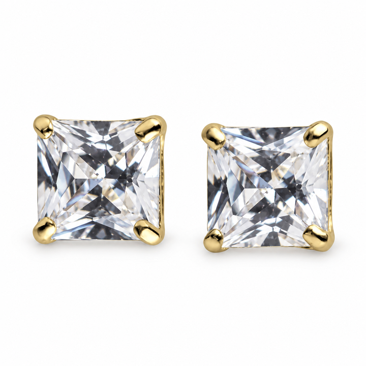 0.78 Carat Total Weight Princess-Cut Diamond Simulant Stud Earrings in Solid 14K Yellow Gold