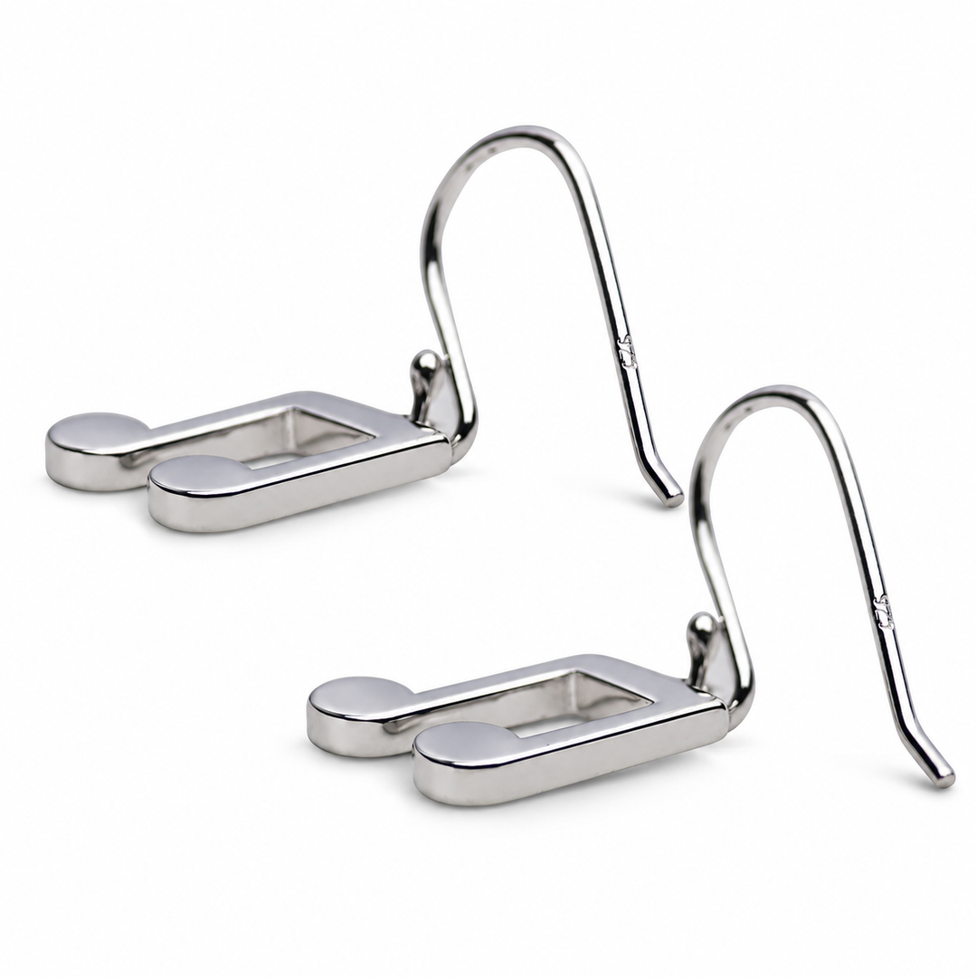 Sterling Silver Musical Note Dangle Earrings – 21.6 mm High-Polish Music Lover Earrings