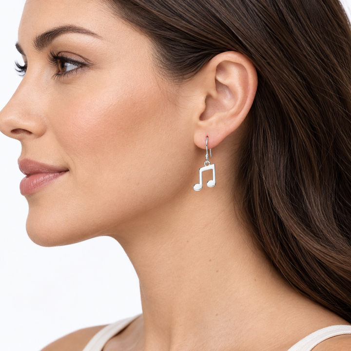 Sterling Silver Musical Note Dangle Earrings – 21.6 mm High-Polish Music Lover Earrings