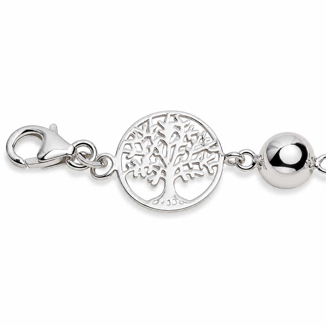 Rhodium-Plated 925 Sterling Silver Tree of Life Adjustable Bracelet – High-Polish Nature and Family Symbol Jewelry, 7 to 7.75 Inches