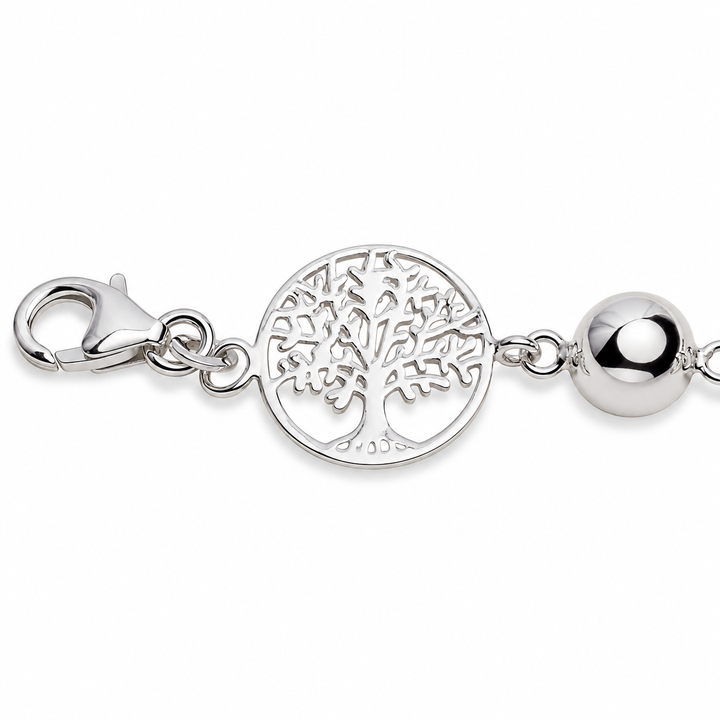 Rhodium-Plated 925 Sterling Silver Tree of Life Adjustable Bracelet – High-Polish Nature and Family Symbol Jewelry, 7 to 7.75 Inches