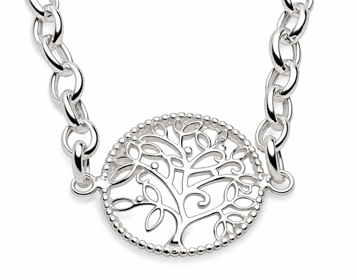 Rhodium-Plated Sterling Silver Tree of Life Adjustable Bracelet with Lobster Clasp – High-Polish Symbolic Family and Nature Jewelry, 7 to 8 Inches