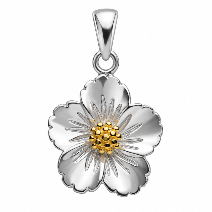 Two-Tone Rhodium and 18K Yellow Gold Over Sterling Silver Flower Pendant