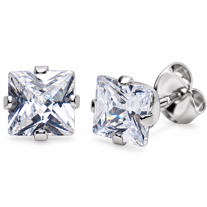 4mm Princess-Cut Cubic Zirconia Sterling Silver Stud Earrings 0.8 TCW