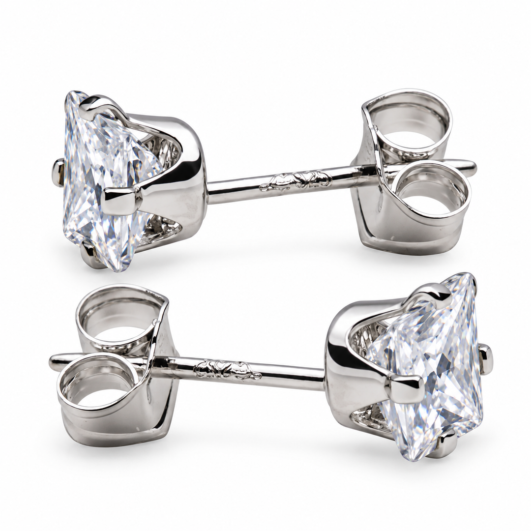 4mm Princess-Cut Cubic Zirconia Sterling Silver Stud Earrings 0.8 TCW