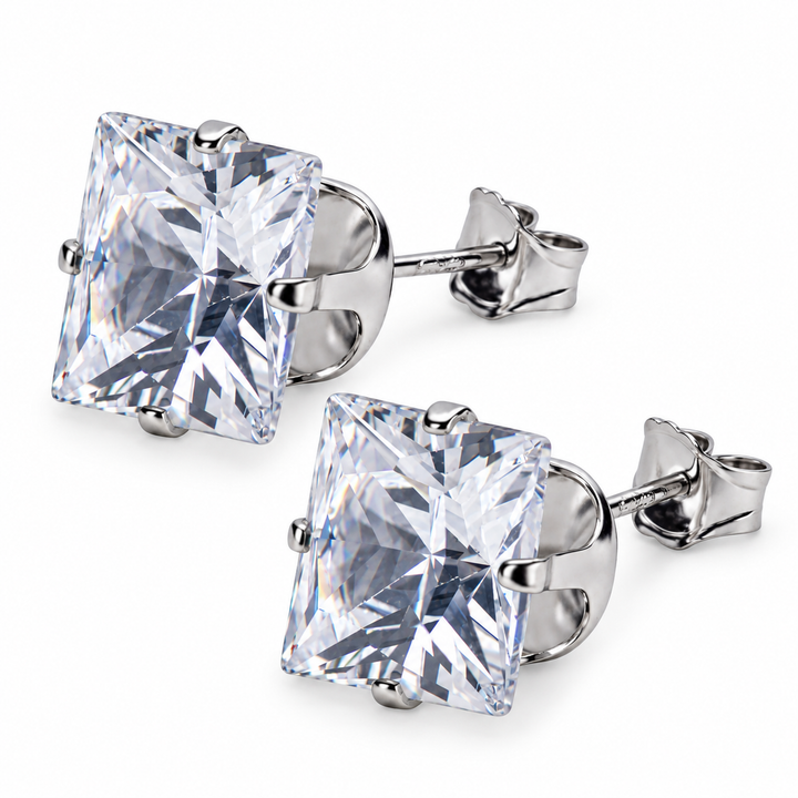 10 mm Princess-Cut Cubic Zirconia Sterling Silver Stud Earrings – Approximately 10.00 Carats Total