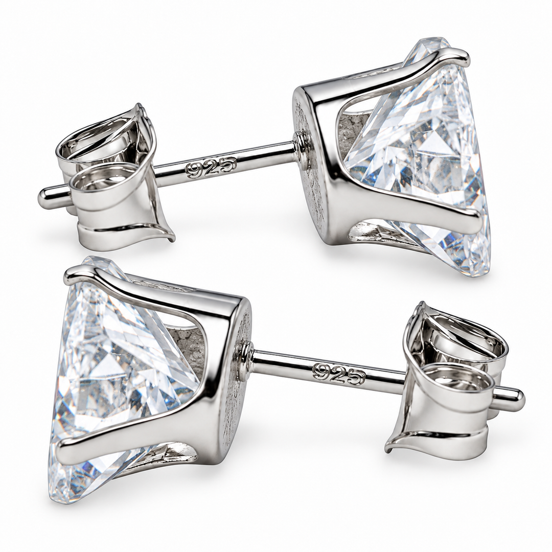 8 mm Princess-Cut Cubic Zirconia Sterling Silver Stud Earrings – Approximately 6.00 Carats Total