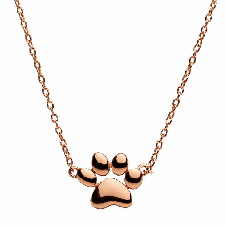 14K Rose Gold Over 925 Sterling Silver Paw Print Necklace – Adjustable Pet Memorial Pendant