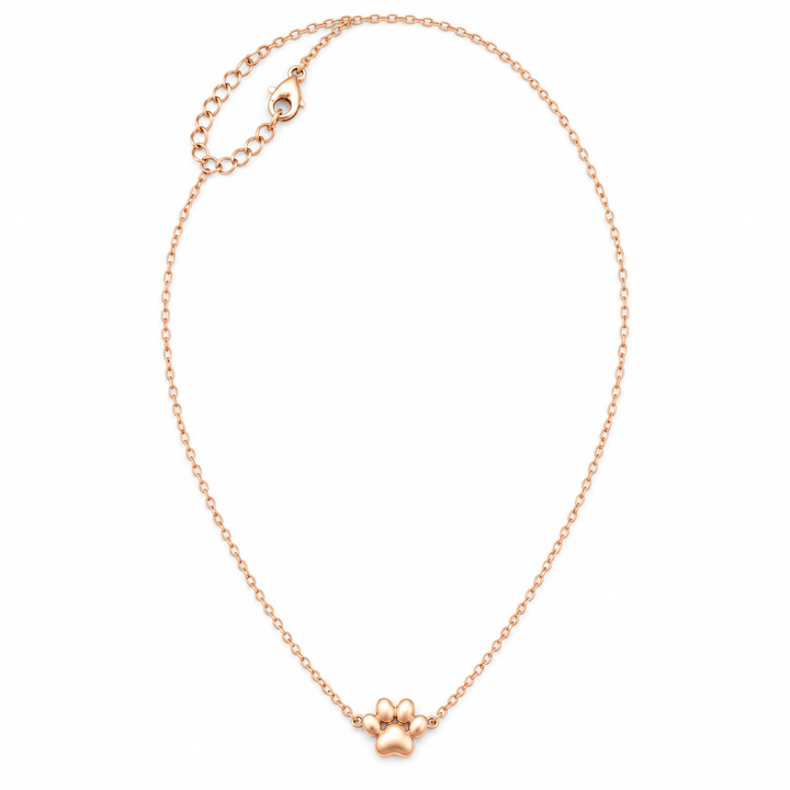 14K Rose Gold Over 925 Sterling Silver Paw Print Necklace – Adjustable Pet Memorial Pendant