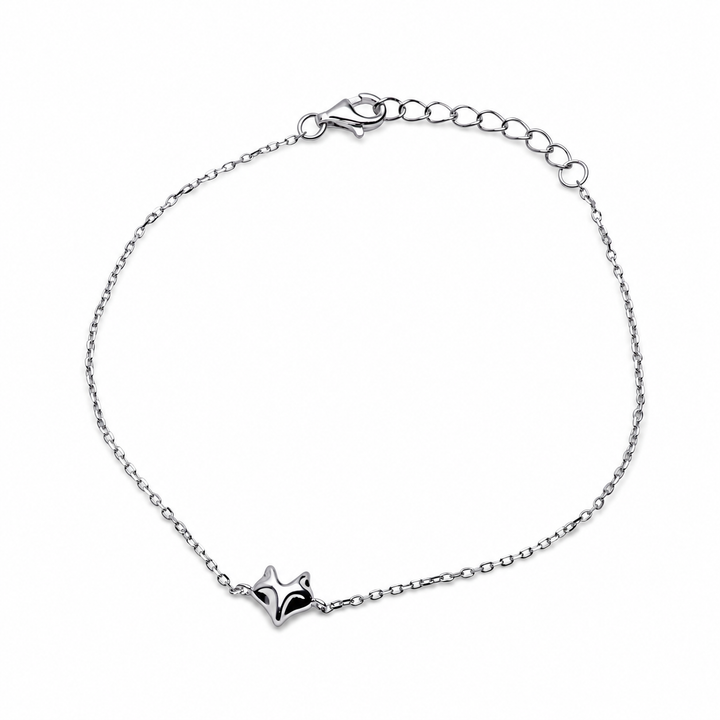 925 Sterling Silver Fox Bracelet – Rhodium-Plated Adjustable 7-Inch Fox Head Chain Bracelet