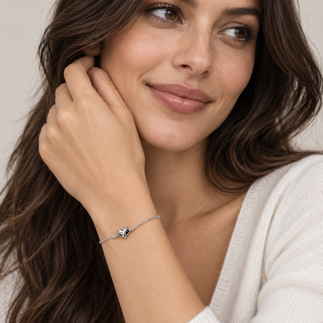925 Sterling Silver Fox Bracelet – Rhodium-Plated Adjustable 7-Inch Fox Head Chain Bracelet