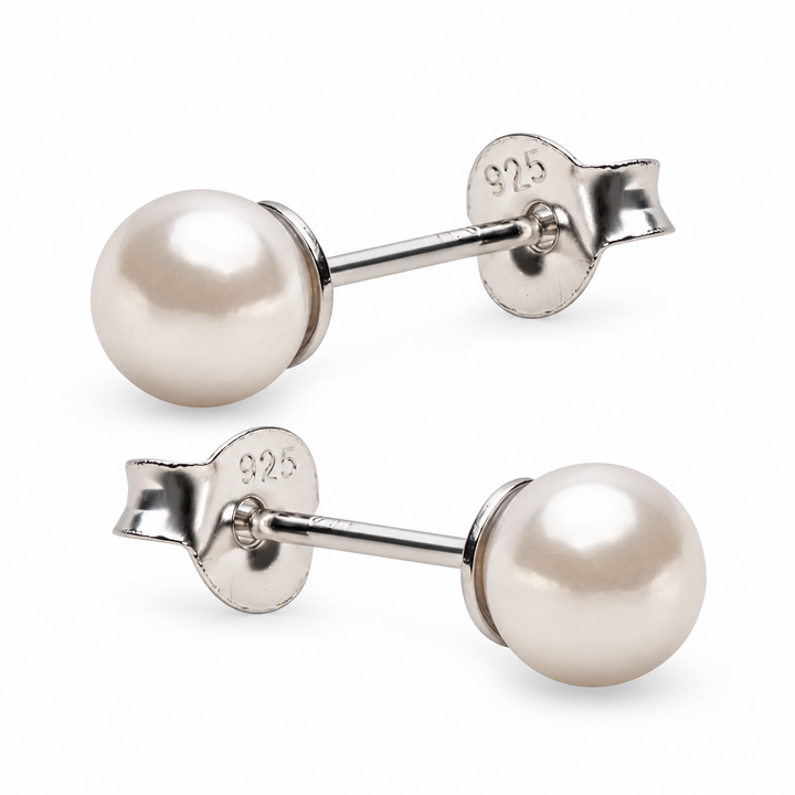 5 mm Created Pearl Stud Earrings – Classic Round Dark White Pearl Earrings