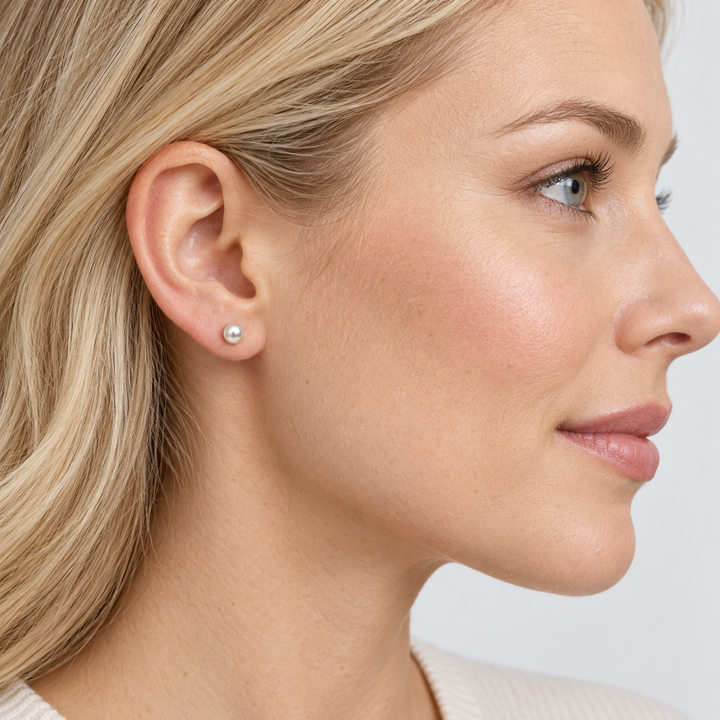 5 mm Created Pearl Stud Earrings – Classic Round Dark White Pearl Earrings