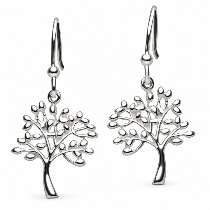 Sterling Silver Tree of Life Dangle Hook Earrings – High-Polish Nature-Inspired Symbolic Earrings, 16.7 mm