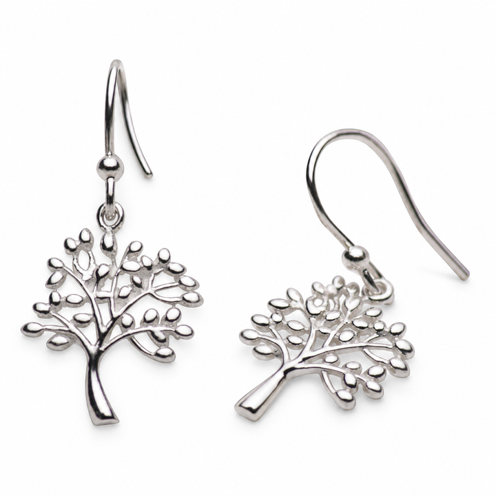 Sterling Silver Tree of Life Dangle Hook Earrings – High-Polish Nature-Inspired Symbolic Earrings, 16.7 mm