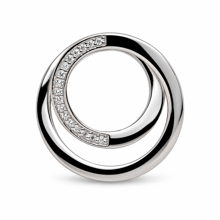Rhodium-Plated Sterling Silver 3D Infinity Circle Pendant with Cubic Zirconia – 0.64 Inch High-Polish Pendant Only
