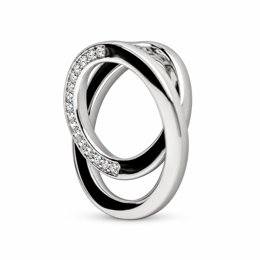 Rhodium-Plated Sterling Silver 3D Infinity Circle Pendant with Cubic Zirconia – 0.64 Inch High-Polish Pendant Only