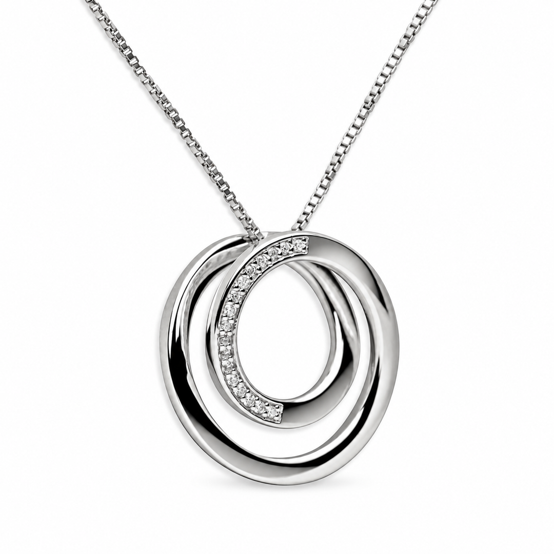 Rhodium-Plated Sterling Silver 3D Infinity Circle Pendant with Cubic Zirconia – 0.64 Inch High-Polish Pendant Only