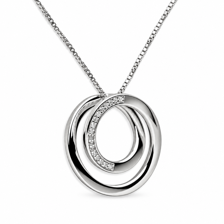 Rhodium-Plated Sterling Silver 3D Infinity Circle Pendant with Cubic Zirconia – 0.64 Inch High-Polish Pendant Only
