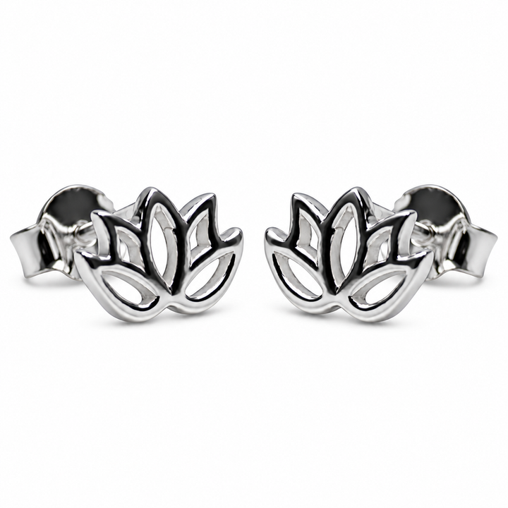 Openwork Lotus Flower Stud Earrings in High-Polish Sterling Silver – 6.6 mm x 10 mm