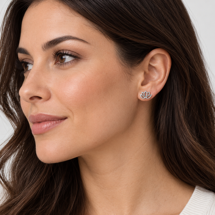 Openwork Lotus Flower Stud Earrings in High-Polish Sterling Silver – 6.6 mm x 10 mm