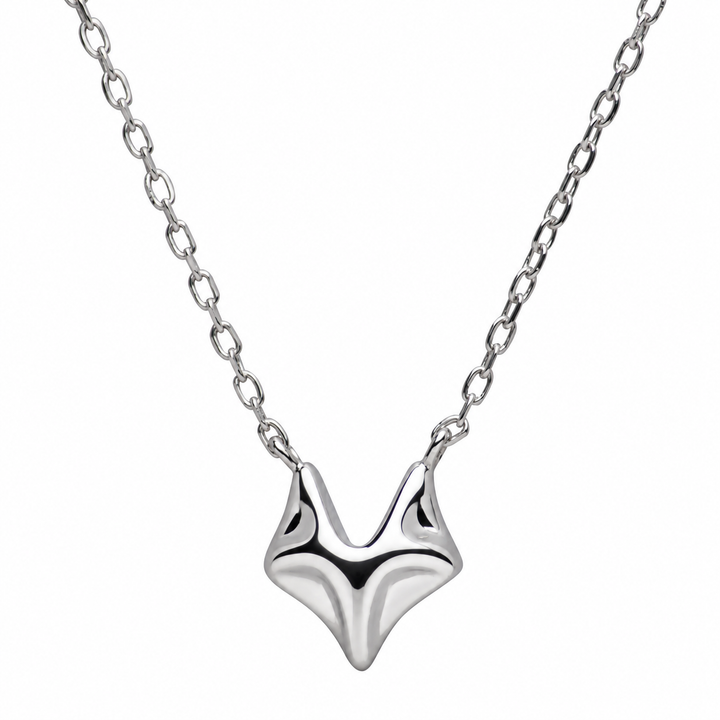 925 Sterling Silver Fox Head Necklace – Rhodium-Plated High-Polish Pendant with 17-Inch Chain and 1-Inch Adjustable Extension