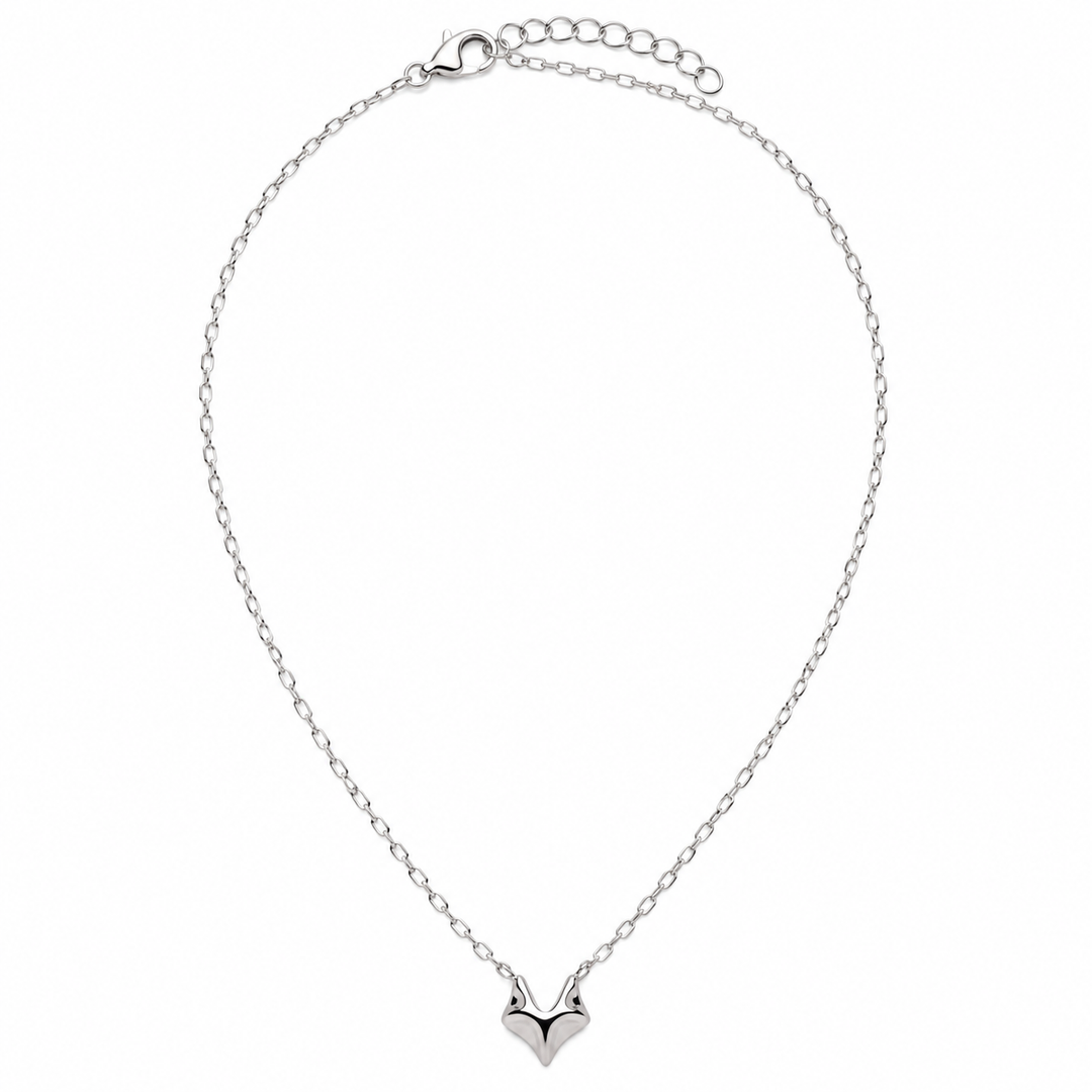 925 Sterling Silver Fox Head Necklace – Rhodium-Plated High-Polish Pendant with 17-Inch Chain and 1-Inch Adjustable Extension