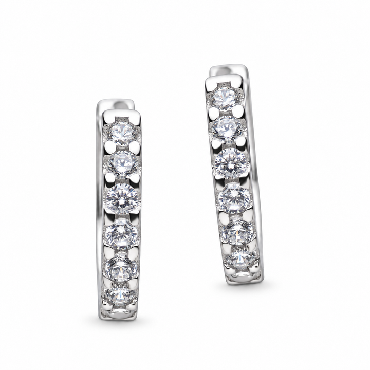 14 mm Sterling Silver Cubic Zirconia Hoop Earrings – Rhodium-Plated Hinged CZ Huggie Hoops