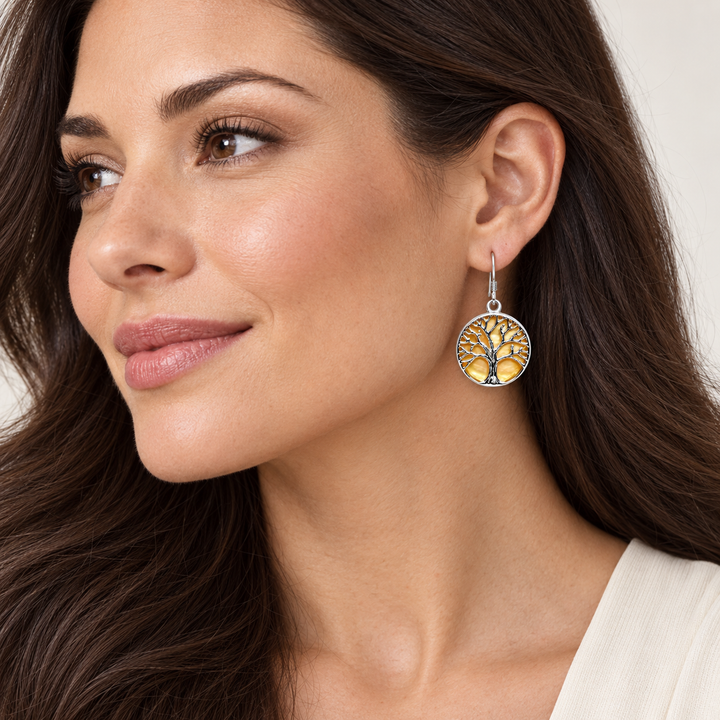 Golden Mother-of-Pearl Tree of Life Sterling Silver Earrings