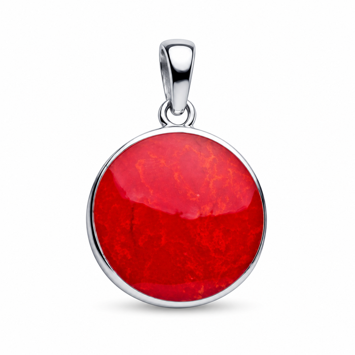 Created Red Coral Tree of Life Pendant in Rhodium-Plated Sterling Silver – 1.1 Inch Symbolic Jewelry