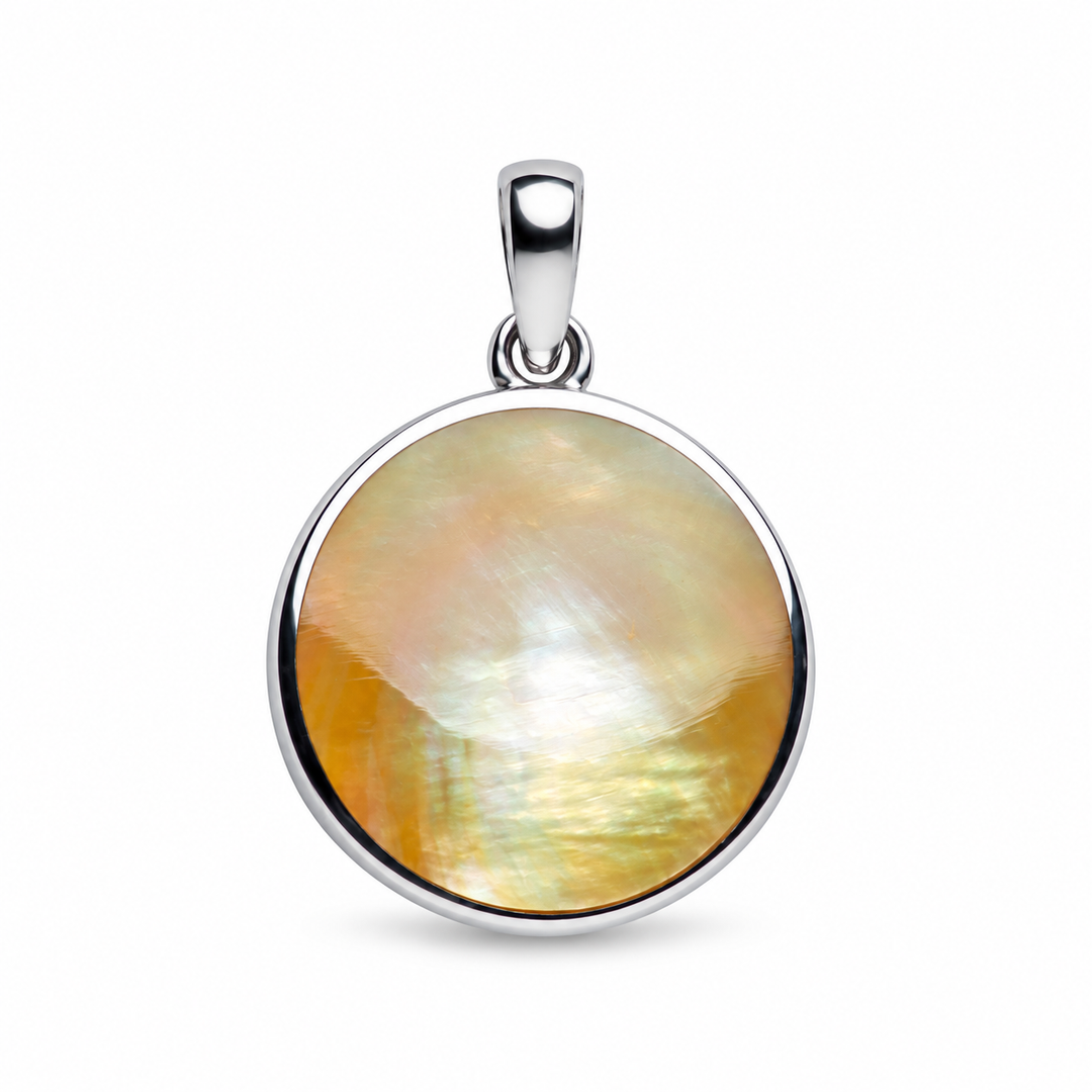 Golden Mother of Pearl Tree of Life Pendant Necklace in Rhodium-Plated Sterling Silver with 16 Inch Chain